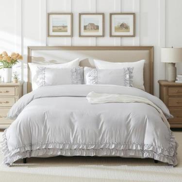 Imagem de Conjunto de capa de edredom Bedorm Grey Queen Size Ruffle Extra Soft