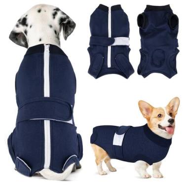 Imagem de Terno de recuperação cirúrgica para cães SlowTon Zipper azul escuro XL