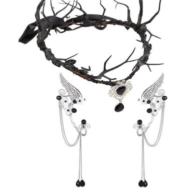 Imagem de Conjunto de punhos de orelhas de elfo com coroa de fada, conjunto de cosplay de elfos, acessórios de fantasia renascentista para festa, Verde, tamanho �nico