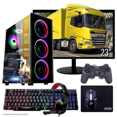 Imagem de Computador PC Gamer Completo TOB Intel Core i7 SSD 480GB 16GB Teclado Mouse Mouse Pad e Headset Gamer Joystick Monitor 23” Windows 10 Pro Trial
