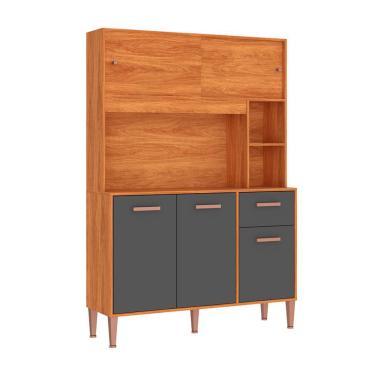 Imagem de Armário de Cozinha Pérola 5 Portas 1 Gaveta Cinamomo e Grafite