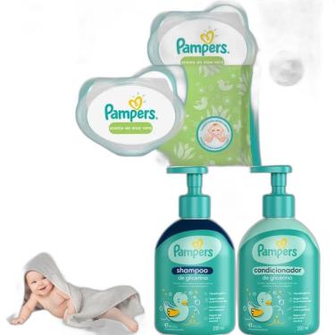 Imagem de Kit Pampers Baby Shampoo Condicionador Lenços Umedecidos