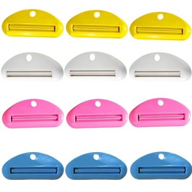 Imagem de Pacote com 12 ferramentas de espremedor de pasta de dente com 4 cores, design fácil de apertar para banheiro e uso doméstico, serve para vários tubos como pasta de dente, sabonete facial, creme