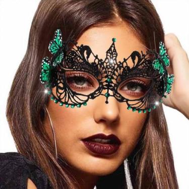 Imagem de Obmyec Máscara feminina de renda com borboleta, preta, máscara de Halloween, máscara de baile de máscaras, máscaras de carnaval para bailes de formatura, Verde, tamanho �nico