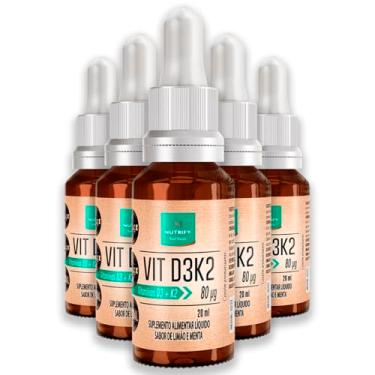 Imagem de Kit 5 Vitamina D3K2 Nutrify 20ml Sabor Limão e Menta