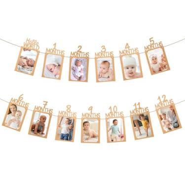 Imagem de 1st Birthday Photo Banner from Newborn to 12 Months Picture Banner Brown Monthly Milestones Garland First Birthday Decorations Bee Day Party Decorations for Baby Shower