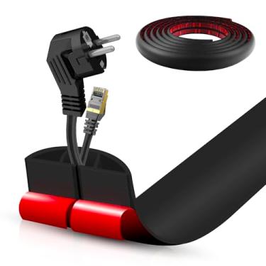 Imagem de Capa de cabo de piso autoadesiva, gerenciamento de cabos de 3 m, protetor de extensão para fios, evita viagens de cabos para escritórios, academias, exposições. Cavidade: 1,2 cm (L) x 0,9 cm (A