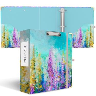 Imagem de Fichário com 3 anéis de 7,6 cm, fichários redondos de 7,6 cm com prancheta de perfil baixo com armazenamento, 2 bolsos internos, organizador de fichários para material de escritório escolar (pintura a