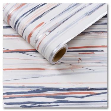 Imagem de CRE8TIVE Papel de parede prateado azul laranja irregular para quarto 30,5 cm x 899,2 cm design de tinta fluida, papel de contato de bancada, papel de parede de vinil autoadesivo à prova d'água para