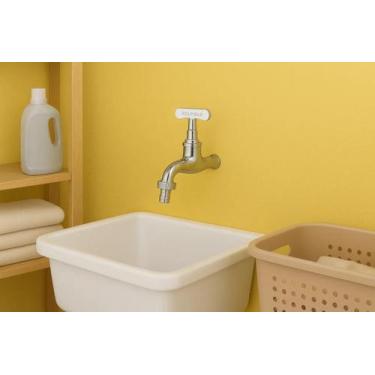 Imagem de Torneira Longa Alta Pressão Inox Jardim 1/2 Bico 3/4 Tanque - GOLDFIEL