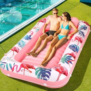 Imagem de Espreguiçadeira de piscina inflável grande premium para adultos - Design confortável com porta-copos e encosto de cabeça - perfeita para festas na praia, relaxar no lago e bronzeamento