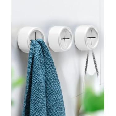 Imagem de Suporte de toalha de mão adesivo de cozinha – pacote com 2 ganchos de toalha de prato para armário, cabide de toalha de pressão, suporte de pano de prato para banheiros, cozinhas, garagens, trailers