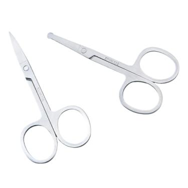 Imagem de Tesoura de cabelo facial pequena para homens e mulheres - sobrancelha, pelos do nariz, bigode, barba, cílios, kit de aparar orelhas - Cortador de ponta de segurança curvado e arredondado para corte de