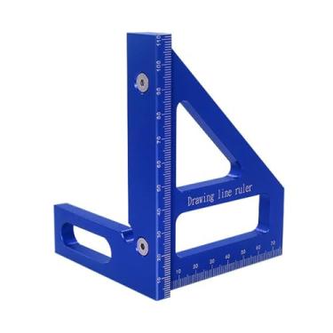 Imagem de Régua de medição multiângulo 3D, transferidor quadrado de liga de alumínio de 45-90 graus, régua de linha de desenho de triângulo de esquadria, ferramenta de medição de alta precisão (azul, métrico)
