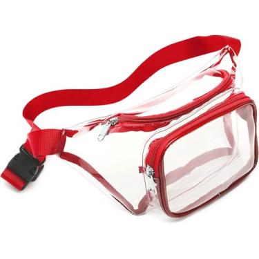 Imagem de Pochete transparente para mulheres e homens com alça ajustável resistente à água, bolsa transparente para viagem, treino, corrida, caminhada, Vermelho, Pochete