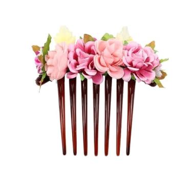 Imagem de Elegante clipe de cabelo para casamento, joias, grampo de cabelo para noiva, flor, folha, grampo de cabelo, acessórios de cabelo de noiva, enfeites de cabelo de cristal (rosa)