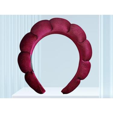 Imagem de Bandanas de spa para lavar o rosto ou cuidados com a pele facial, pacote combo de faixas de cabelo de maquiagem inchadas para lavar o rosto, impressão pleuche, vinho, 12