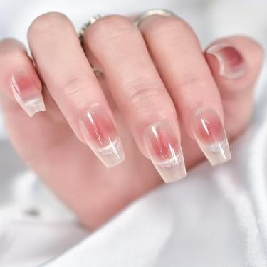 Imagem de Press On Nails Nude Pink,Cherry Short Stick On Nails, Pontas de Unhas Reutilizáveis Brilhantes em 15 Tamanhos - Kit de 30 Unhas Falsas de Gel Macio