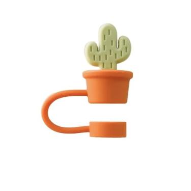 Imagem de Tampas de palha de silicone reutilizáveis com boa vedação, grama, caracol, elefante, cacto, pontas de palha (cacto laranja)