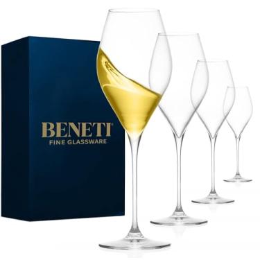 Imagem de BENETI Conjunto de 4 taças de vinho europeias Hand-Blow | Conjunto moderno de taças de vinho de haste longa de 540 ml para vinho tinto e branco