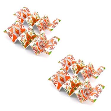 Imagem de TP Conjunto de 4 suportes de taco, bandejas de melamina com alça, comporta 3 tacos, pode ser lavado na lava-louças, ideal para tacos noturnos, festas, casa, festas e festas