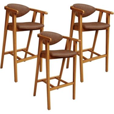 Imagem de Kit 04 Banquetas Alta Cozinha Bancada Bar Sala De Jantar Fixa Cecília L02 Couríssimo Marrom