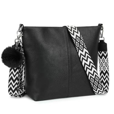 Imagem de TANTOMI Hobo Bolsa transversal feminina de couro PU para uso diário e viagens duráveis, Preto
