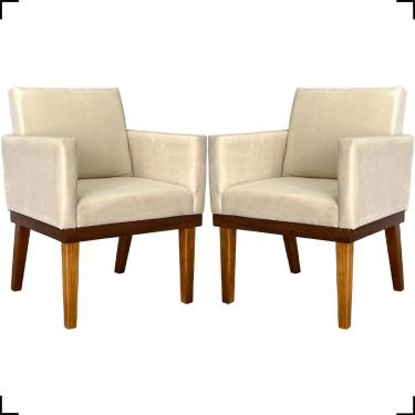 Imagem de Kit 2 Poltronas Decorativa Para Sala Recepção Consultório Escritório Base Em Madeira Divine Suede