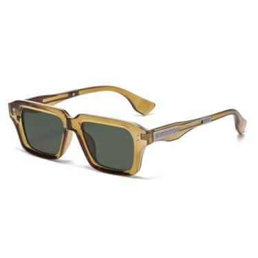 Imagem de VFDHN Óculos de sol retrô femininos, óculos de sol de leopardo com gradiente UV400, lentes transparentes da moda, armação rebitada masculina (C5 verde oliva)