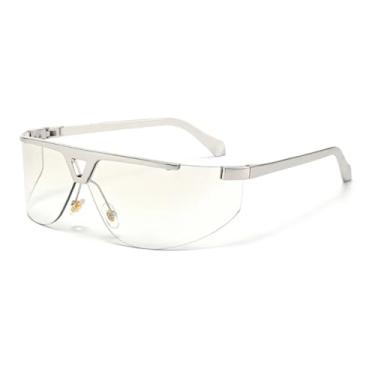 Imagem de HCPIHF Óculos de sol de luxo com armação de metal, vintage, masculino, punk, UV400 (prata-prata)