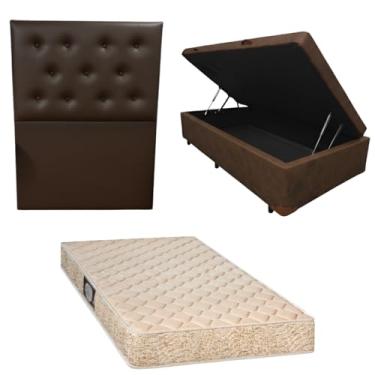 Imagem de Cama Box Baú Blindada com Colchão de Espuma Orthopedic + Cabeceira Botonê (CORINO MARROM, Solteiro)