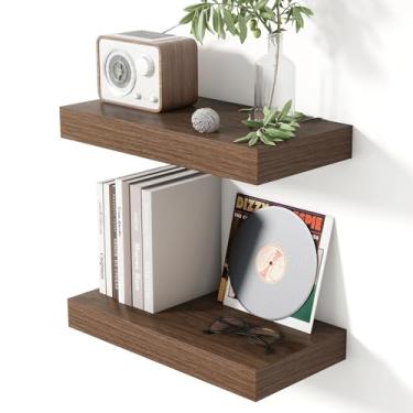 Imagem de Heimlove Conjunto de 2 prateleiras flutuantes de 40,6 cm para parede de nogueira, prateleira flutuante de 20 cm de profundidade de madeira rústica com suportes invisíveis para quarto, cozinha, sala de