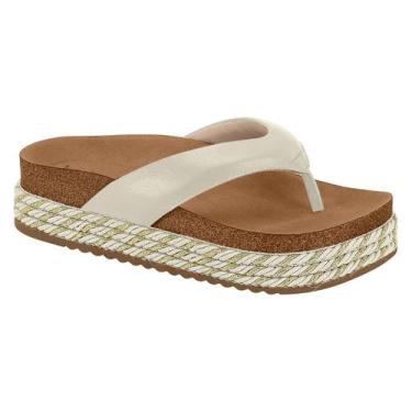 Imagem de Tamanco Papete Feminina FlatForm Beira Rio Dedo Brilhos, Branco off, 3