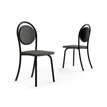 Imagem de Kit 2 Cadeiras Sala Jantar 1738 Aço 2 Uni Preto Linho Grafite Courano Preto Carraro