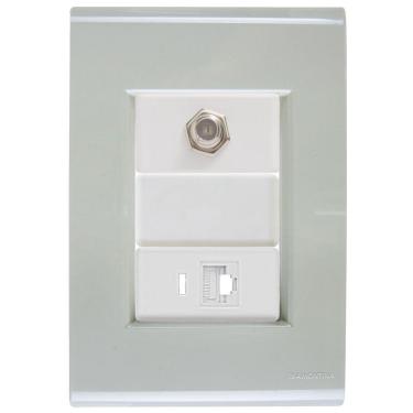 Imagem de Cj Tomadas Rj45 Ethernet + Tv Coaxial Liz Verde Ardósia Tramontina Completo Pronto Tramontina