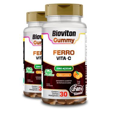 Imagem de Kit 2 Gummy Ferro + Vitamina C Sabor Laranja Unilife 30 Gomas