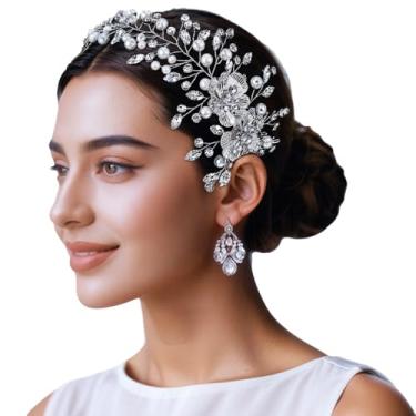 Imagem de Pente de cabelo de cristal de noiva, acessório exclusivo de casamento de prata, design floral, acessório de cabeça de liga, 28 x 9,5 cm, para noivas e festas