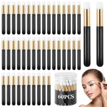 Imagem de 60 pincéis de cílios com estojo de armazenamento transparente, pincéis de limpeza de cílios de cerdas macias e densas, pincéis de maquiagem portáteis para destaque, blush, sombra