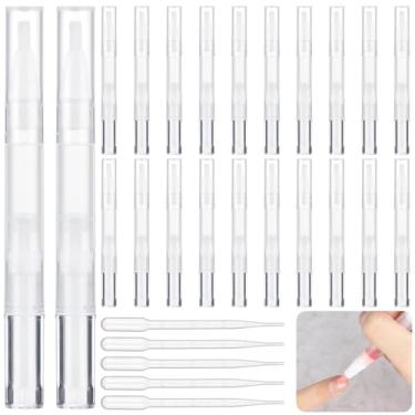 Imagem de Toyokar Canetas de óleo de cutícula vazias de 3 ml com 20 peças, 5 conta-gotas, canetas de torção, canetas vazias com óleo de unha, recipientes para brilho labial cosmético, tubos de líquido para