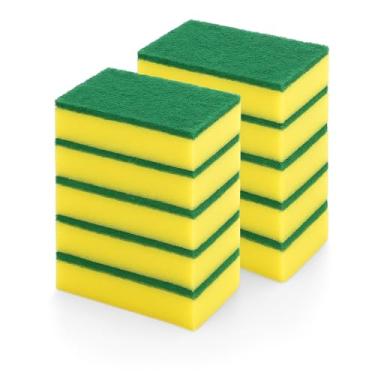 Imagem de Esponjas de Limpeza Multiuso, Dupla Face Verde e Amarela, Pacote com 10 Unidades, para Cozinha e Uso Doméstico