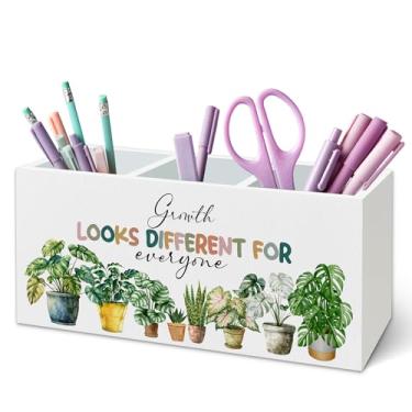 Imagem de TWRVI Suporte de caneta inspirador de saúde mental para mesa, crescimento parece diferente para todos, suporte de lápis motivacional de madeira, para conselheiro de terapia, escritório, sala de aula