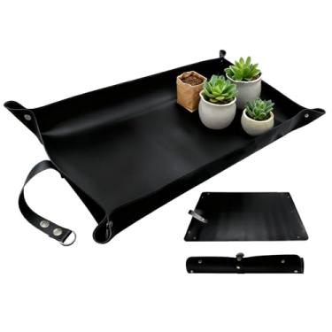 Imagem de JZZNNFEZN Tapete de transplante à prova d'água, tapete de replantio de plantas de couro, tapete de envasamento de suculentas interno, bandeja de vasos de plantas dobrável engrossada e tapete de