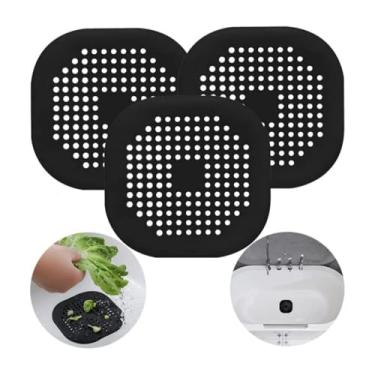 Imagem de Pacote com 3 coletores de cabelo com tampa de ralo de silicone de 14 cm - Quadrado plano, com ventosa | para banheiro/cozinha (chuveiro/banheira/pia) coadores de drenagem para casa