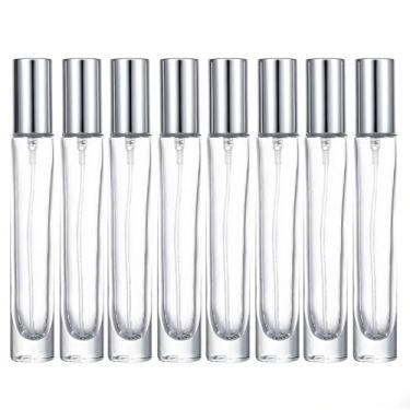 Imagem de ROHIJALE 8 frascos vazios de spray atomizador de perfume de vidro espesso, 10 ml, mini recipientes de fragrância de amostra com tampas prateadas aluminizadas