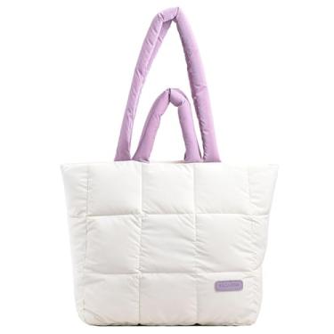 Imagem de Outplea Bolsa de ombro acolchoada ultraleve para uso diário, deslocamento, treino, Branco-roxo, One Size