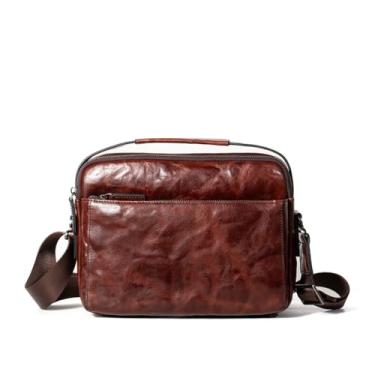 Imagem de Bolsa tiracolo masculina de couro legítimo, alça ajustável, vintage, antirroubo, bolsa de ombro, Café