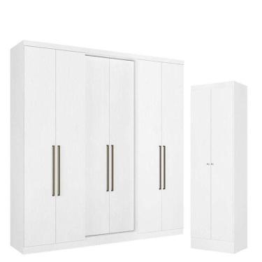 Imagem de Guarda Roupa Casal Presence 6 Portas Branco Acetinado E Multiuso Space Branco - Thb