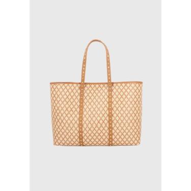 Imagem de Bolsa Grande em Couro e Palha Caramelo Luiza Barcelos-Feminino