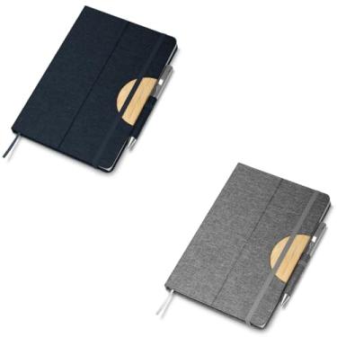 Imagem de Caderno de Anotações com Capa Dura em Poliéster, 80 Folhas Pautadas, Cor Bege, com Elástico (Caderno RPET Cinza)