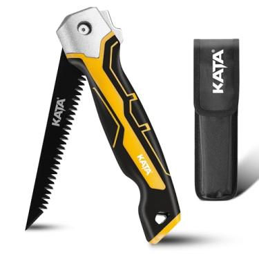 Imagem de KATA Serra manual dobrável para drywall – serra manual compacta, abridor de folhas com alça macia, 7TPI dentes triplos 65Mn lâmina afiada de aço serra com bolsa de lona para placa de parede